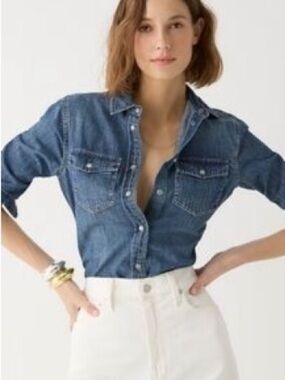 J. CREW WESTERN CHAMBRAY SHIRT IN INDIGO BLUE, 6